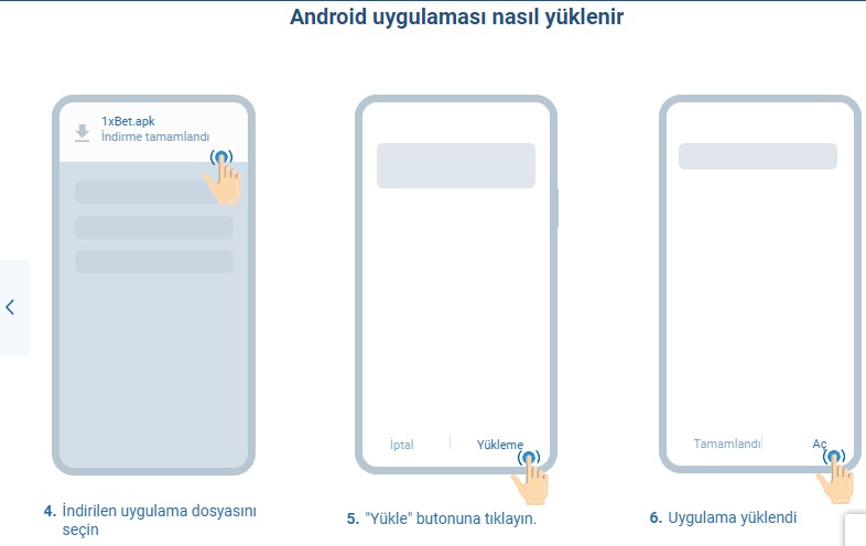  Android için 1xbet mobil uygulama indirme penceresi